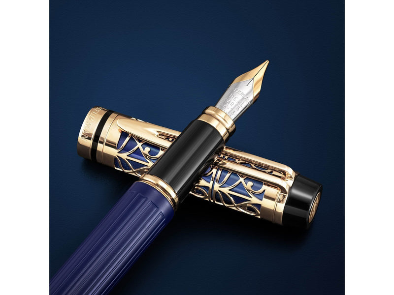 Waterman Man Bleu de Paris Limited Edition Fountain Pen Blue Lacquer barrel with Light Gold Coated Cage and Trim 18K gold Medium