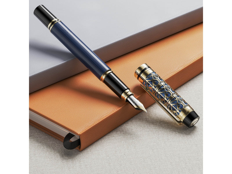 Waterman Man Bleu de Paris Limited Edition Fountain Pen Blue Lacquer barrel with Light Gold Coated Cage and Trim 18K gold Fine N