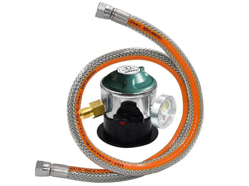 cozze Regulator w/manometer 30 BAR DK-NO-FI-IS 1.1M Steel flex hose Safety manometer for "leak" test. Easy 1/4" thread mounting.