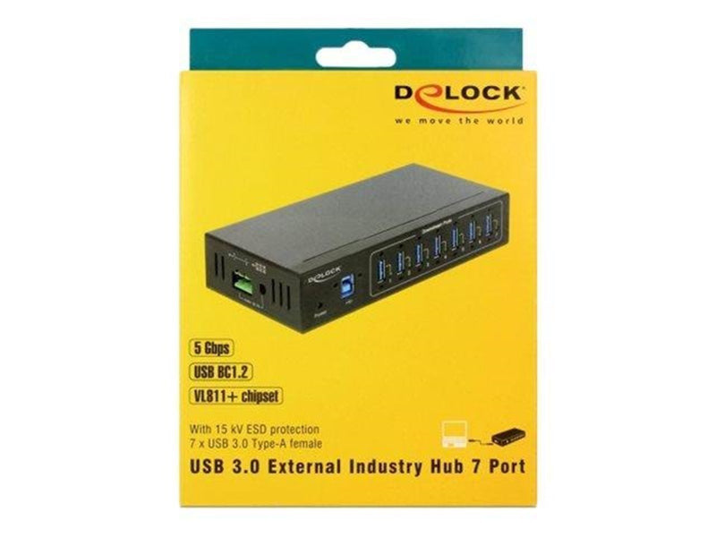 DeLOCK External Industry Hub 7 x USB 3.0 Type-A with 15 kV ESD protection USB-Hubs - USB 3.2 - 7 - Schwarz