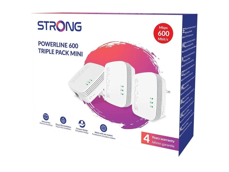 Strong Powerline 600 Triple - v2 - powerline adapter kit - wall-pluggable Homeplugs
