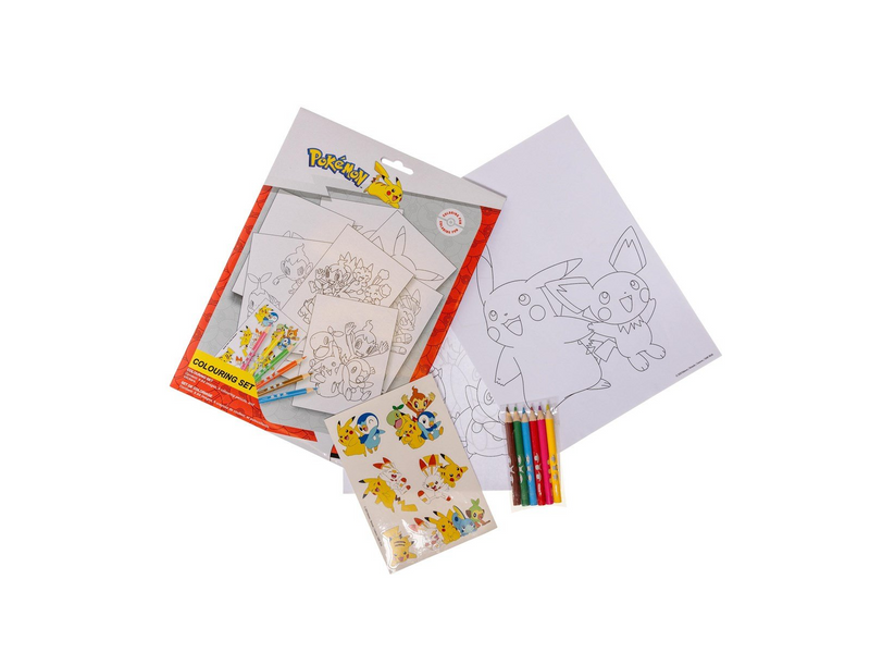 Euromic POKÉMON Colouring set with colouring sheets and 6 pre-sharpened colouring pencils packed in polybag with header card