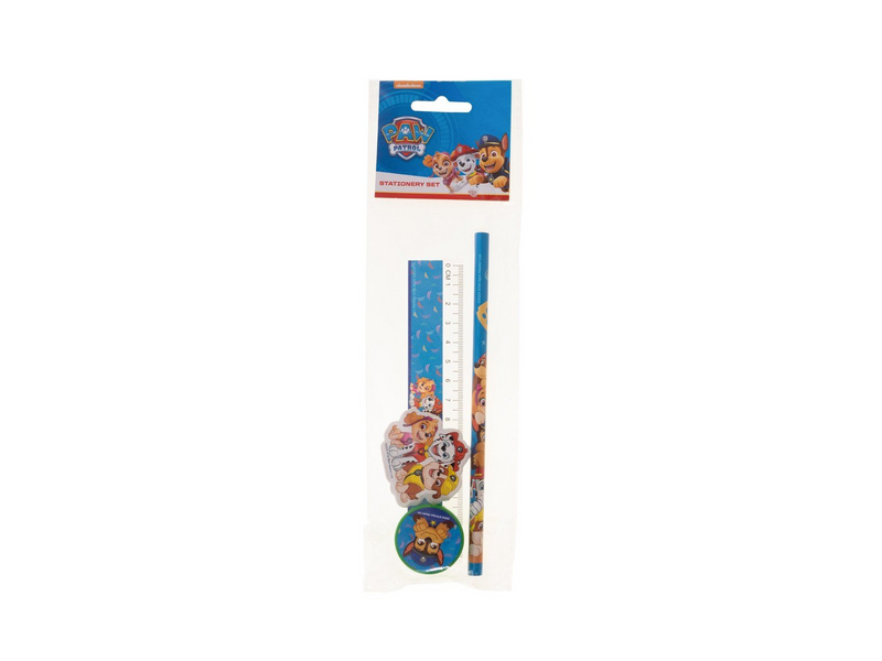 Euromic Stationery set - 1 triangular unsharpened pencil 1 ruler 15 cm 1 shaped eraser 1 round sharpener packed in polybag w/top