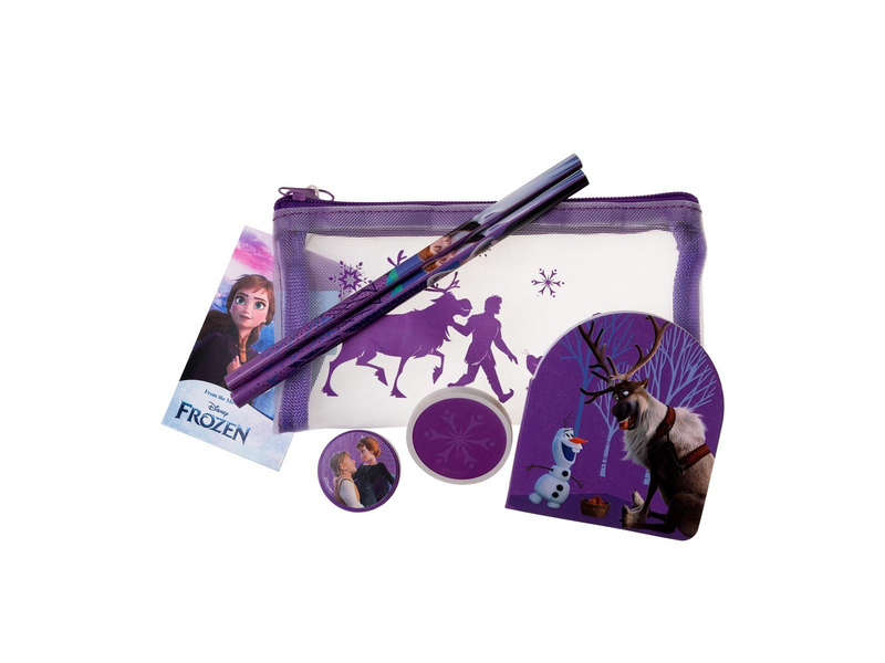 Euromic Filled MESH pencil pouch w/stationery articles:  2 triangular pencils 1 round sharpener 1 shaped eraser 1 shaped memo pa