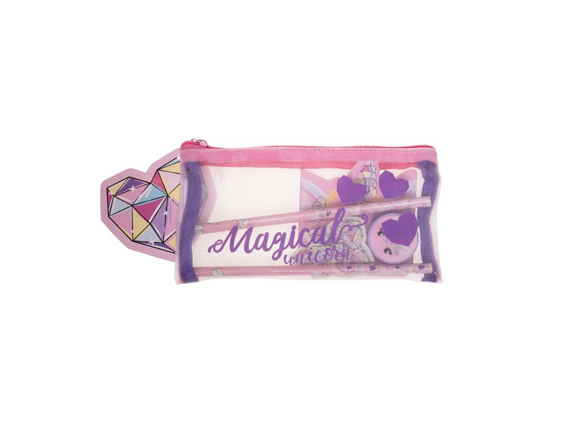 Euromic UNICORN GEMS Filled mesh pencil pouch w/station