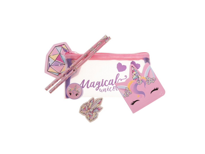 Euromic UNICORN GEMS Filled mesh pencil pouch w/station