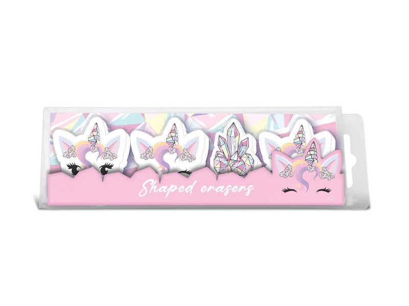 Euromic UNICORN GEMS 4 shaped erasers in acetate box