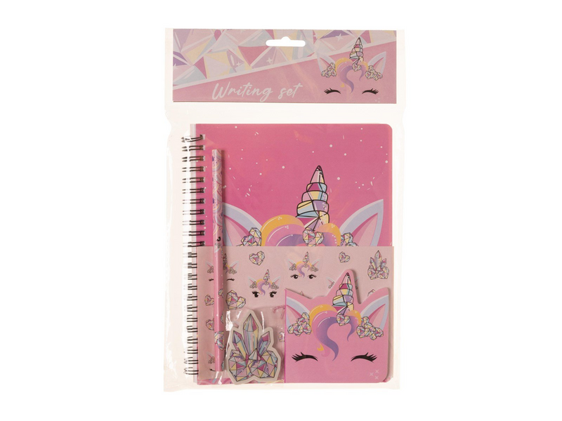 Euromic UNICORN GEMS writing set w/A5 spiral book