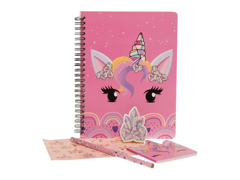 Euromic UNICORN GEMS writing set w/A5 spiral book