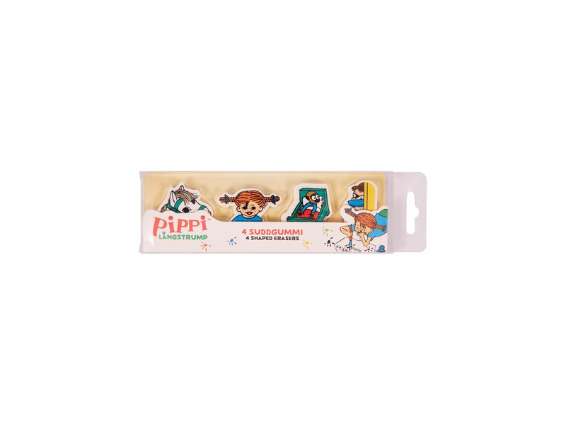 Euromic 4-pack erasers - 4 shaped erasers packed in acetate box with eurohole (size of box 5.2 x 16 cm)