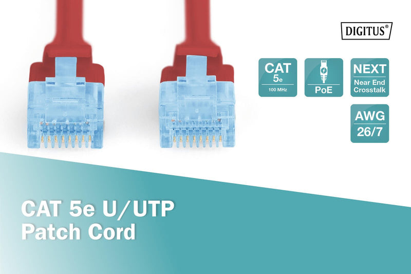 DIGITUS Patch-Kabel RJ-45 (M) zu RJ-45 (M) 10 m Kupfer U/UTP Cat 5e rot (DK-1511-100/R)