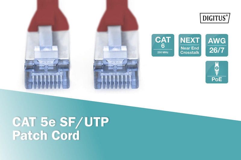 DIGITUS Patch-Kabel RJ-45 (M) zu RJ-45 (M) 10m Kupfer SF/UTP Cat 5e rot (DK-1531-100/R)