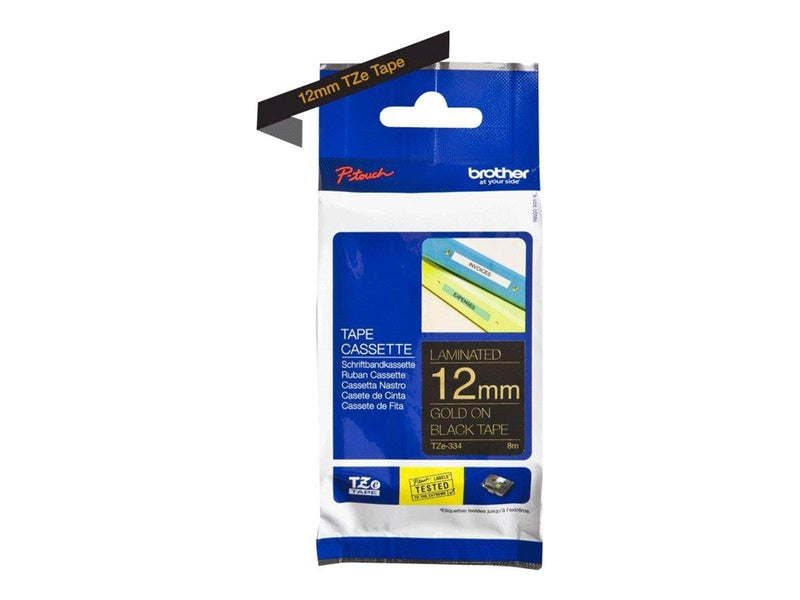 Brother TZE334 - Gold On Black - Roll (1.2 cm x 8 m) 1 cassette(s)