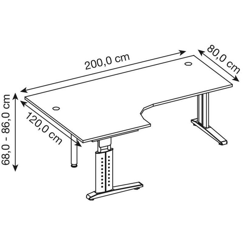 HAMMERBACHER VUS82/E/S höhenverstellbarer Schreibtisch 68 - 86 cm eiche / silber
