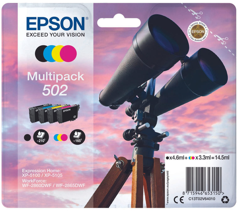Epson Original 502 Fernglas Druckerpatronen - 4er Multipack (C13T02V64010)