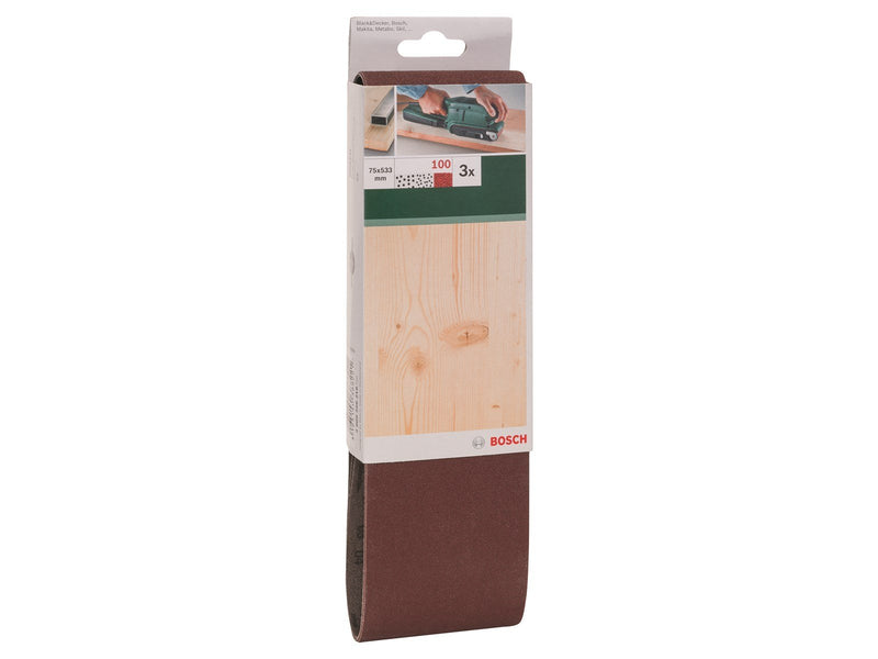 SLIBEBÅND 75X533MM K100 R:W U/HUL 3STK