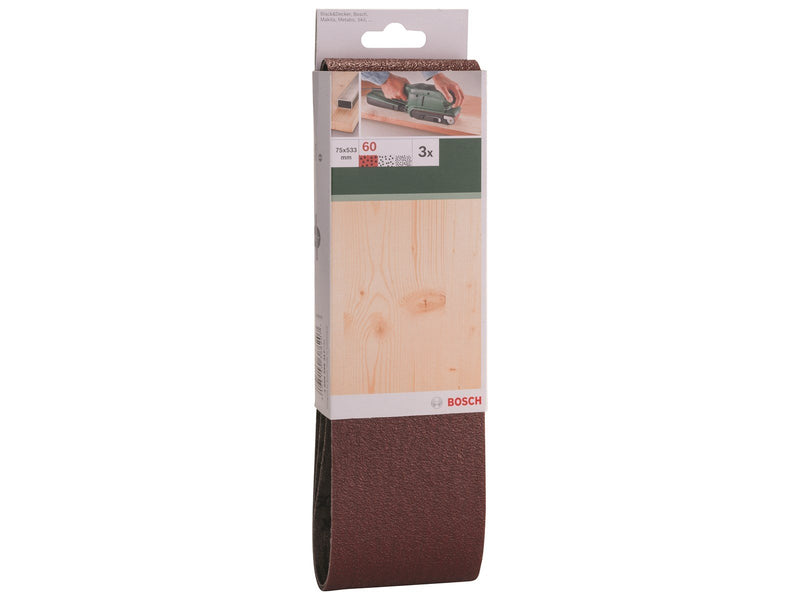 SLIBEBÅND 75X533MM K60 R:W U/HUL 3STK
