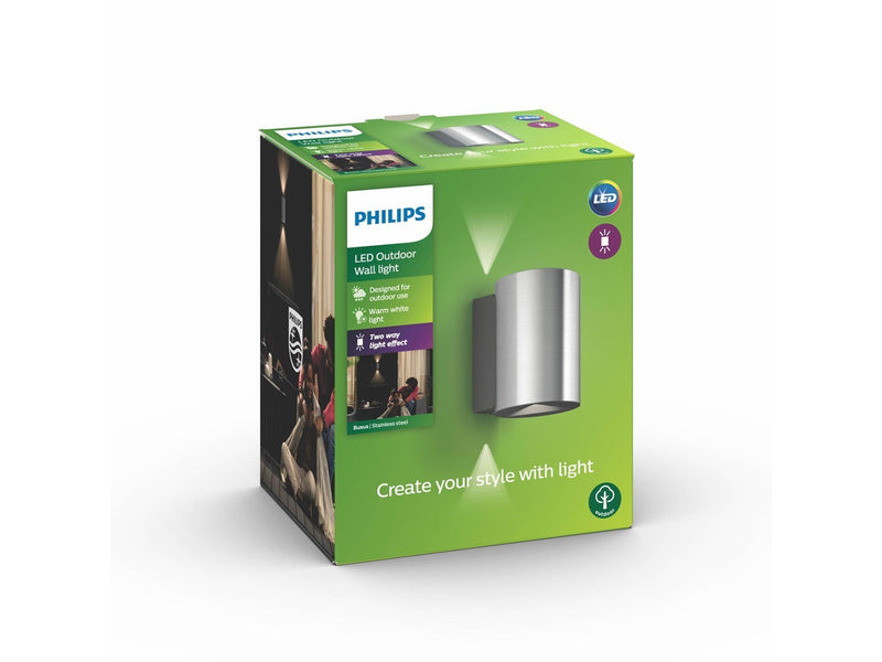 Philips Buxus wall lantern inox 2x4.5w selv