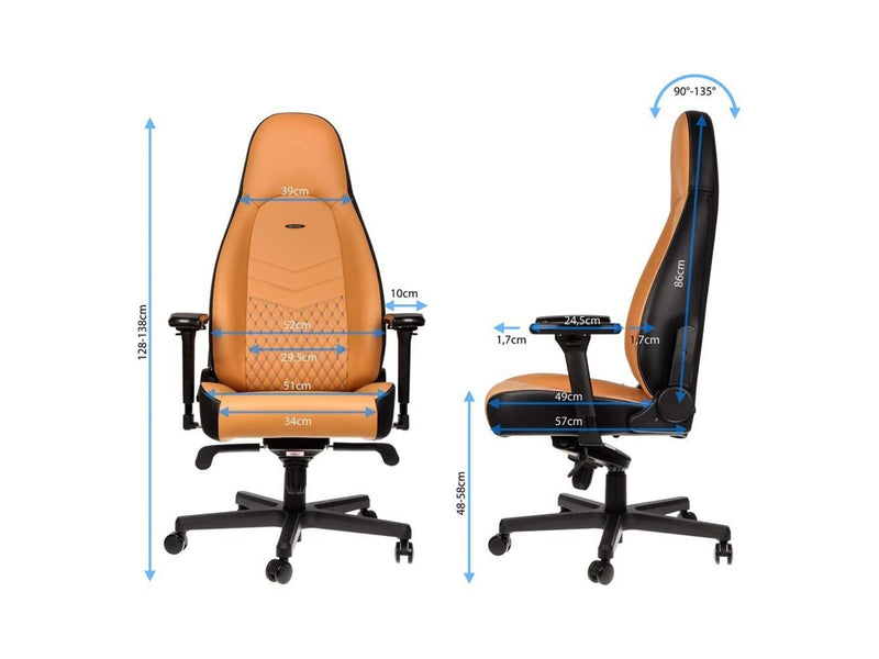 noblechairs ICON Series Real Leather - Cognac / Black Gaming Stuhl - Braun / Schwarz - Leder - Bis zu 150 kg