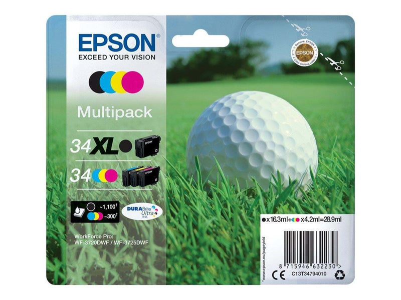 Epson 34XL - 4 pakker - XL - sort gul cyan magenta - original - blækpatron - Tintenpatrone Cyan