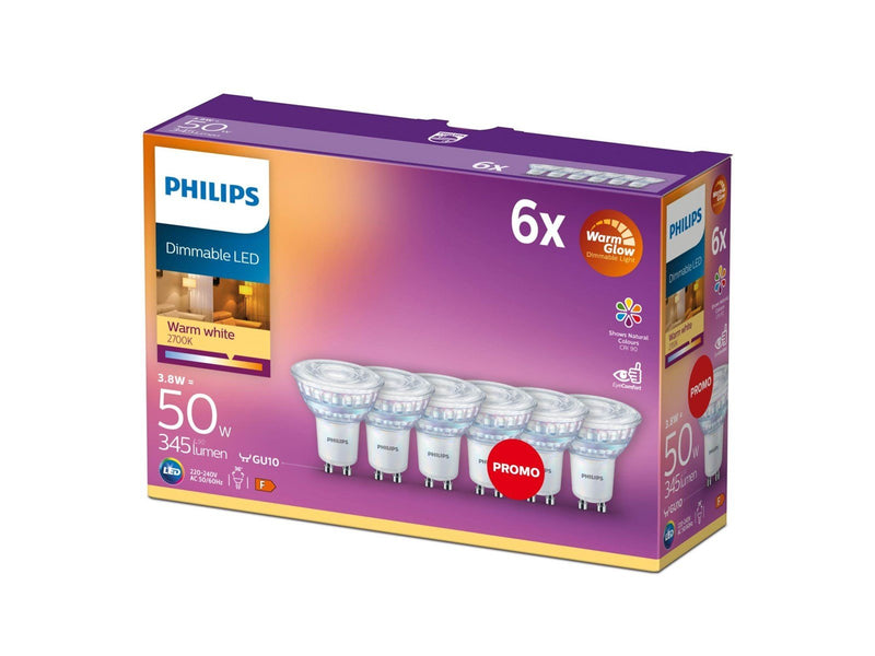 Philips LED-Lampe Spot 3.8W/922-927 (50W) 36° WarmGlow Dimmable 6-pack GU10