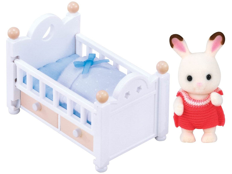 Sylvanian Families Chocolate Rabbit Baby with Baby Bed