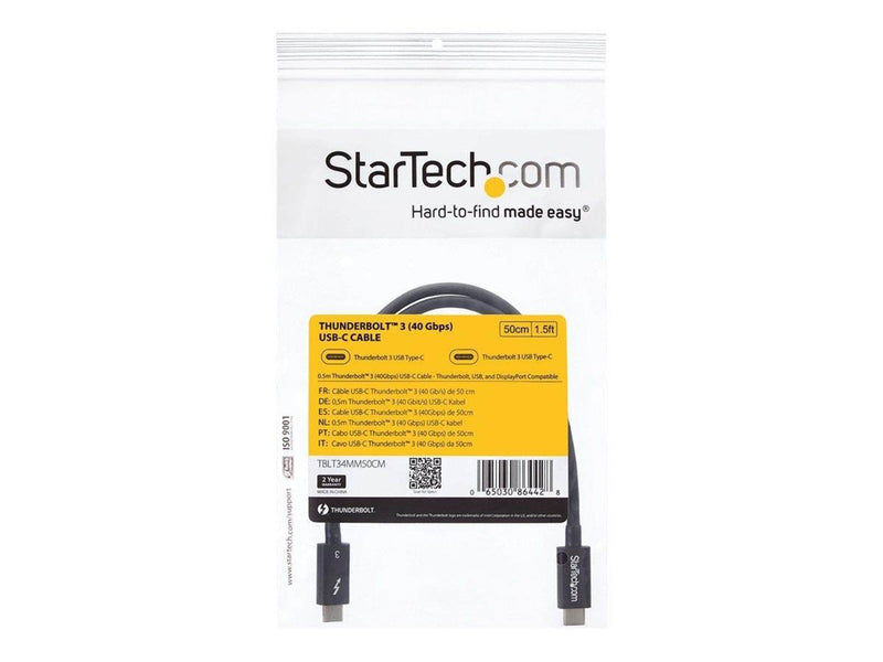 StarTech.com Thunderbolt 3 (40Gbps) USB C Cable - Black - 50cm