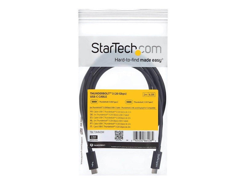 StarTech.com Thunderbolt 3 (20Gbps) USB C Cable - Black - 2m