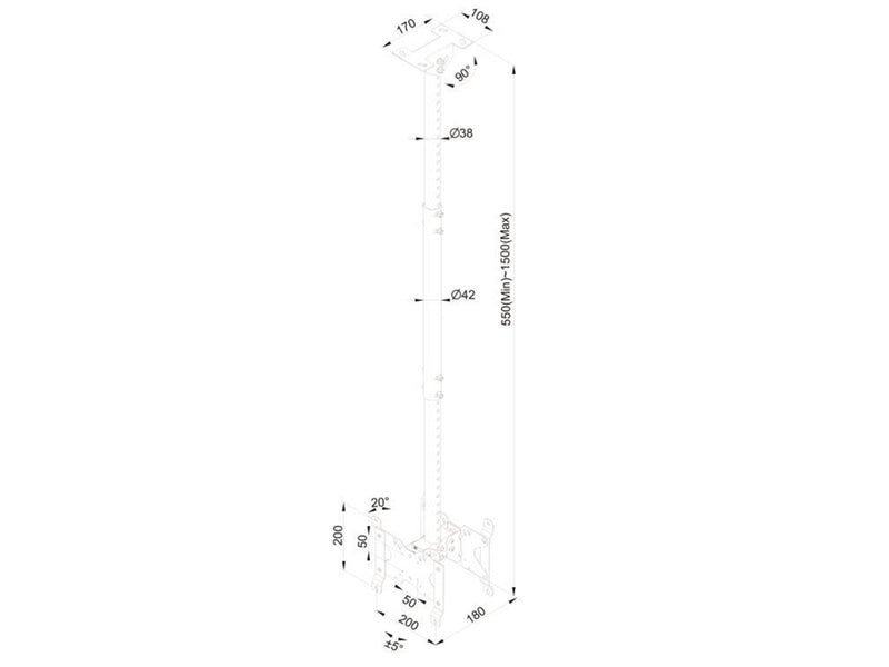 Multibrackets M Public Ceilingmount Small Back to Back White 1500