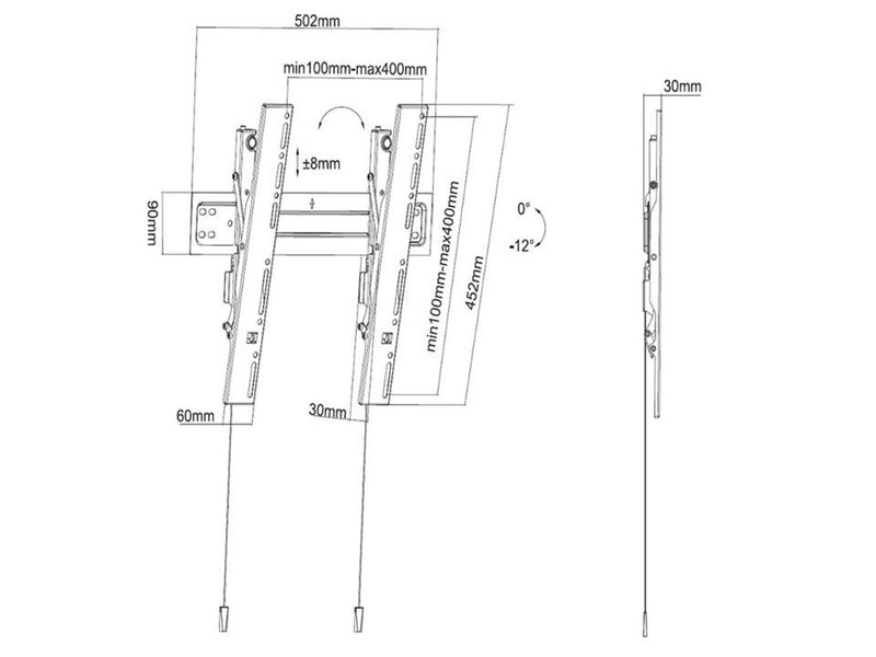 Multibrackets M VESA Wallmount Super Slim Tilt 400 MAX 35 kg 55" 100 x 100 mm