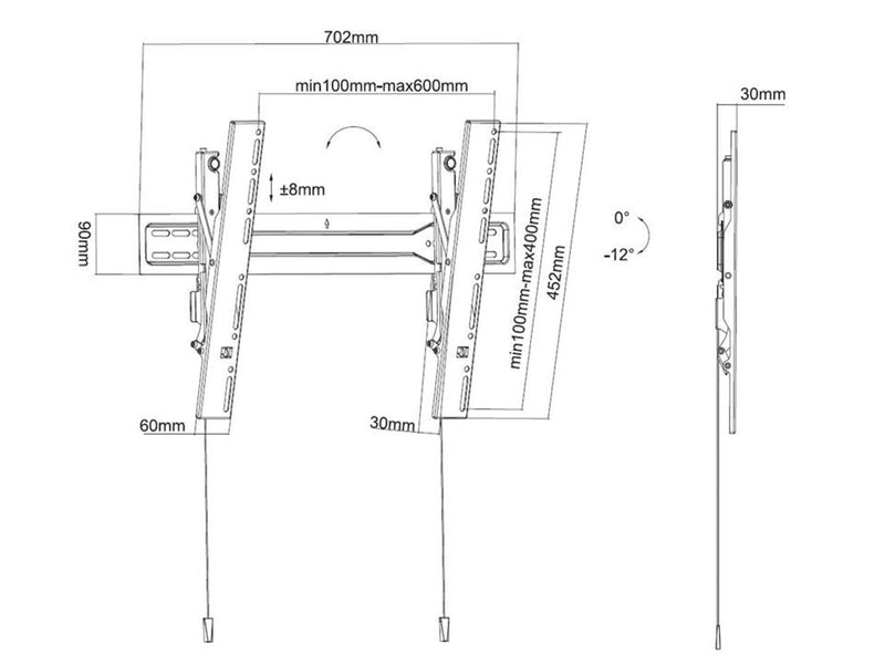 Multibrackets M VESA Wallmount Super Slim Tilt 600 MAX 35 kg 70" 100 x 100 mm