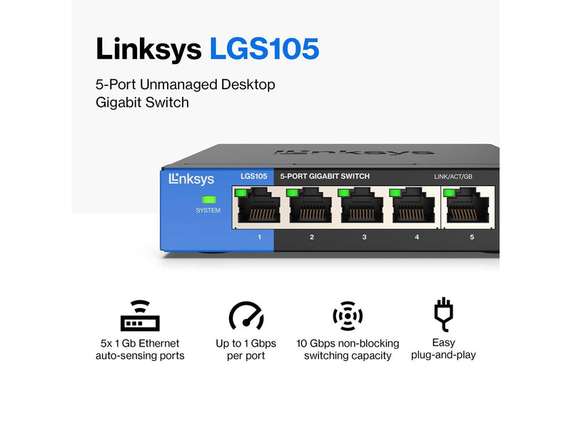 Linksys LGS105 5-Port Business Desktop Gigabit Switch