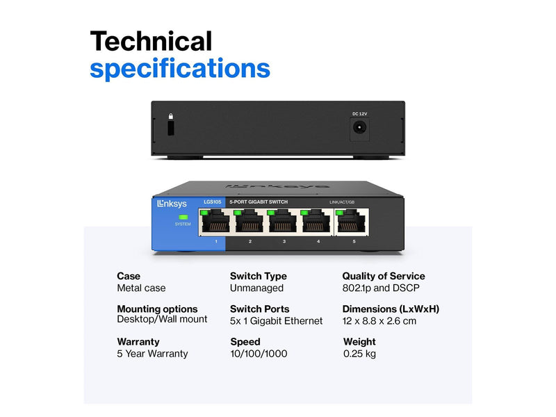 Linksys LGS105 5-Port Business Desktop Gigabit Switch