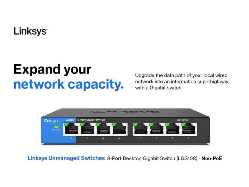 Linksys LGS108 8-Port Business Desktop Gigabit Switch