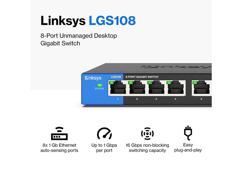 Linksys LGS108 8-Port Business Desktop Gigabit Switch