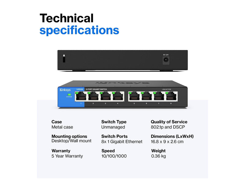 Linksys LGS108 8-Port Business Desktop Gigabit Switch