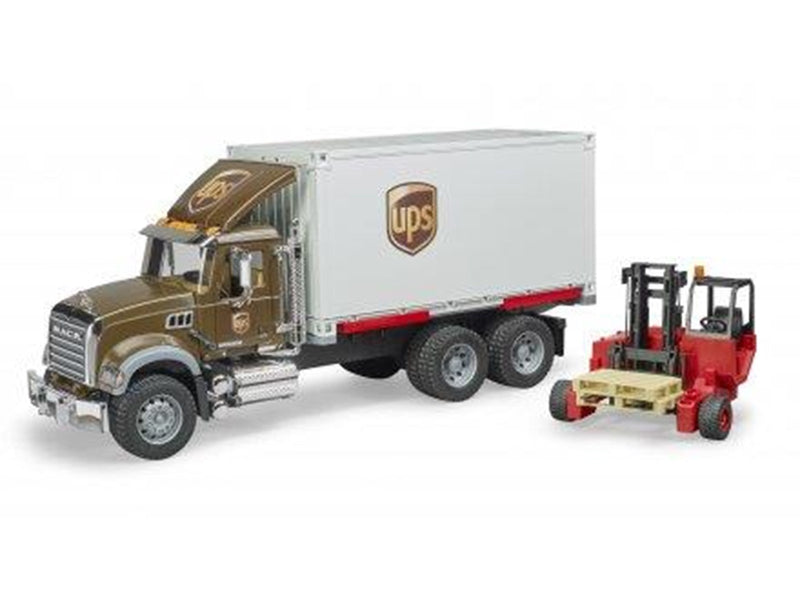 Bruder MACK Granite UPS logistics truck with forklift