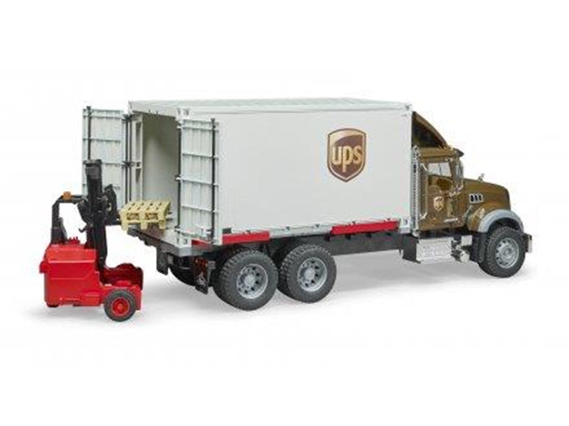 Bruder MACK Granite UPS logistics truck with forklift