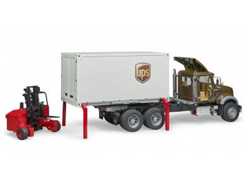 Bruder MACK Granite UPS logistics truck with forklift