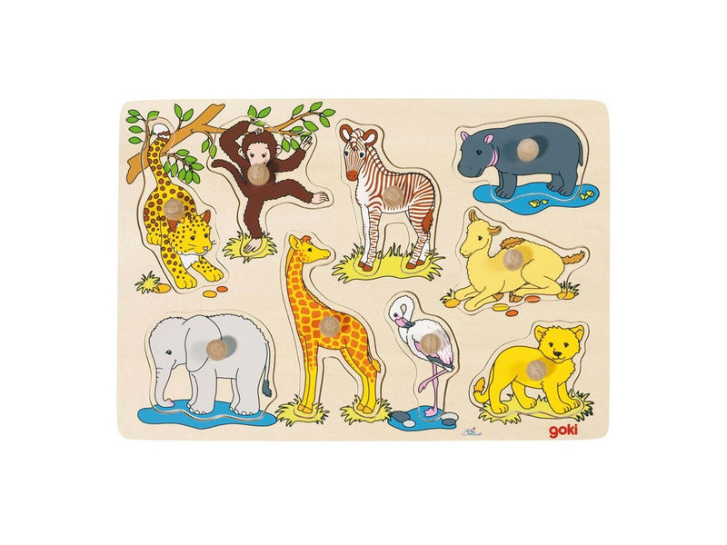 Goki Wooden Bubble Puzzle wild animals 9dlg.