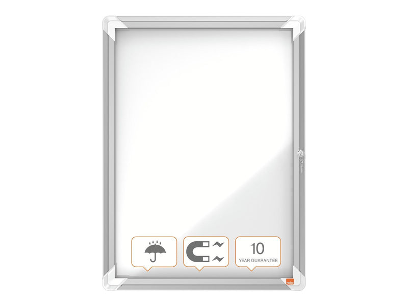 Nobo Premium Plus Schaukasten für den Außenbereich 4 × A4, weiße, magnetische Metall-Rückwand, Klapptür