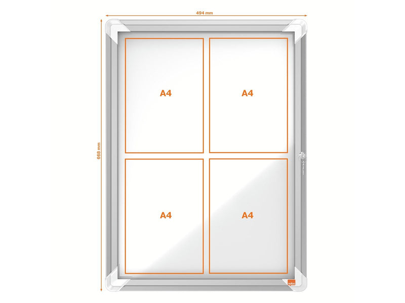 Nobo Premium Plus Schaukasten für den Außenbereich 4 × A4, weiße, magnetische Metall-Rückwand, Klapptür