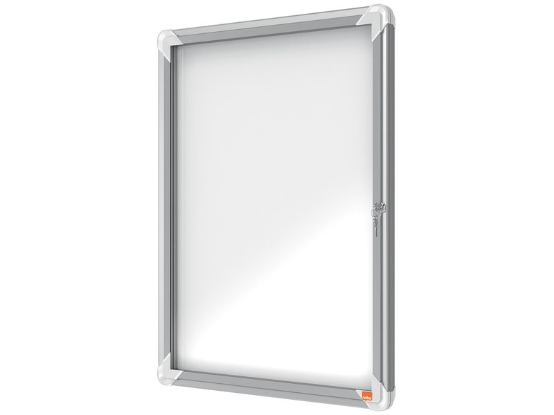 Nobo Premium Plus Schaukasten für den Außenbereich 4 × A4, weiße, magnetische Metall-Rückwand, Klapptür