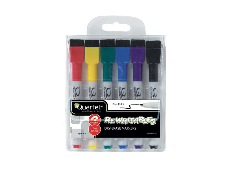 Nobo Quartet ReWritables - Marker - Black, Red, Blue, Green, Yellow, Purple (Pack of 6)
