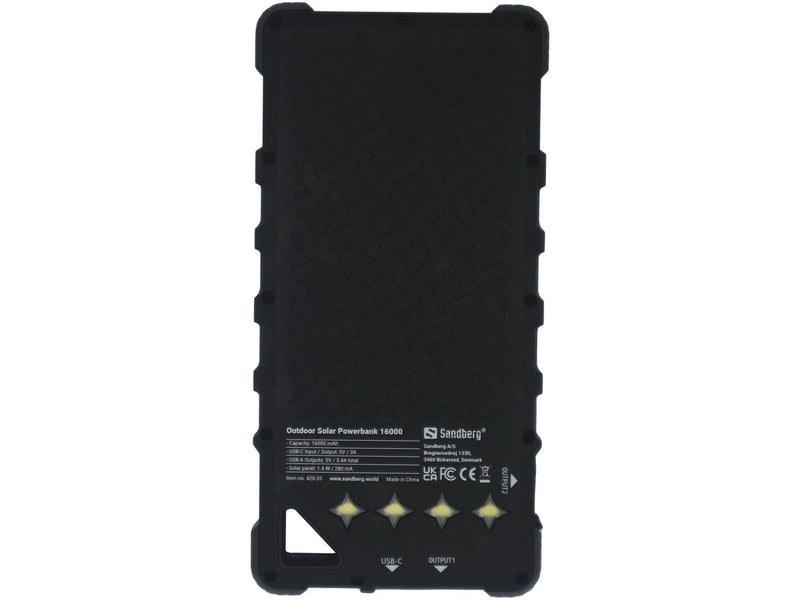 Sandberg Outdoor Solar Powerbank 16000 - solar power bank Li-Ion Powerbank (Akku) - schwarz - 16000 mAh