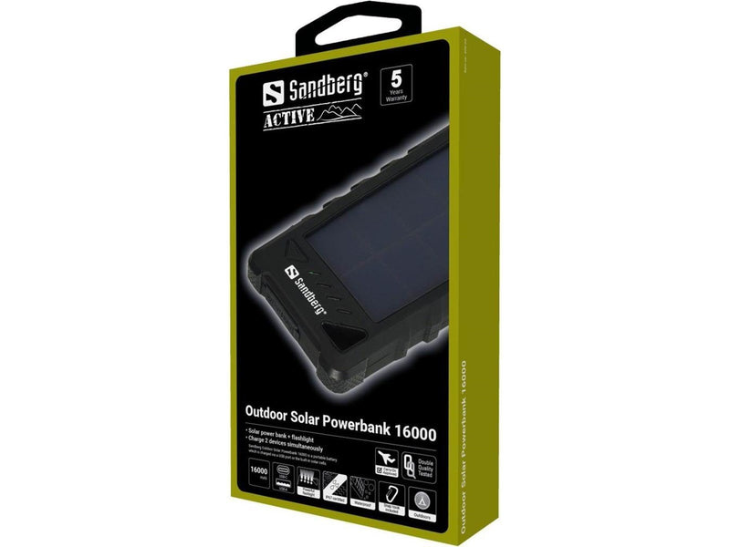 Sandberg Outdoor Solar Powerbank 16000 - solar power bank Li-Ion Powerbank (Akku) - schwarz - 16000 mAh