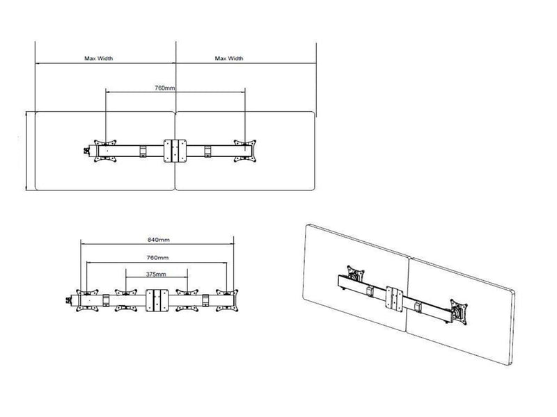 Multibrackets M VESA Gas Lift Arm w. Duo Crossbar 2 Black