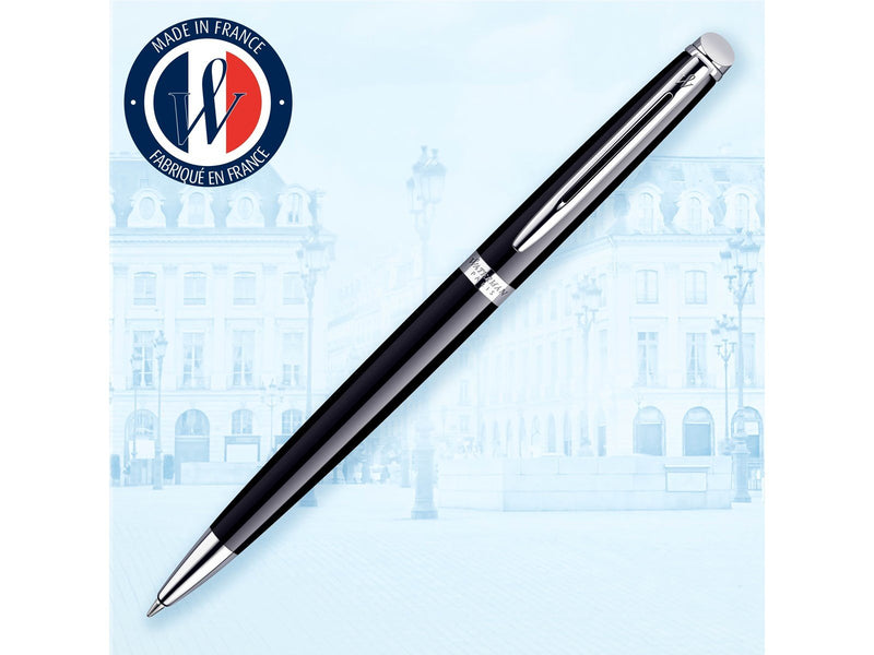 Waterman Hémisphère Kugelschreiber | Hochglänzend Schwarz mit Chromzierteile | Mittlere Spitze | Blaue Tinte | Geschenkbox