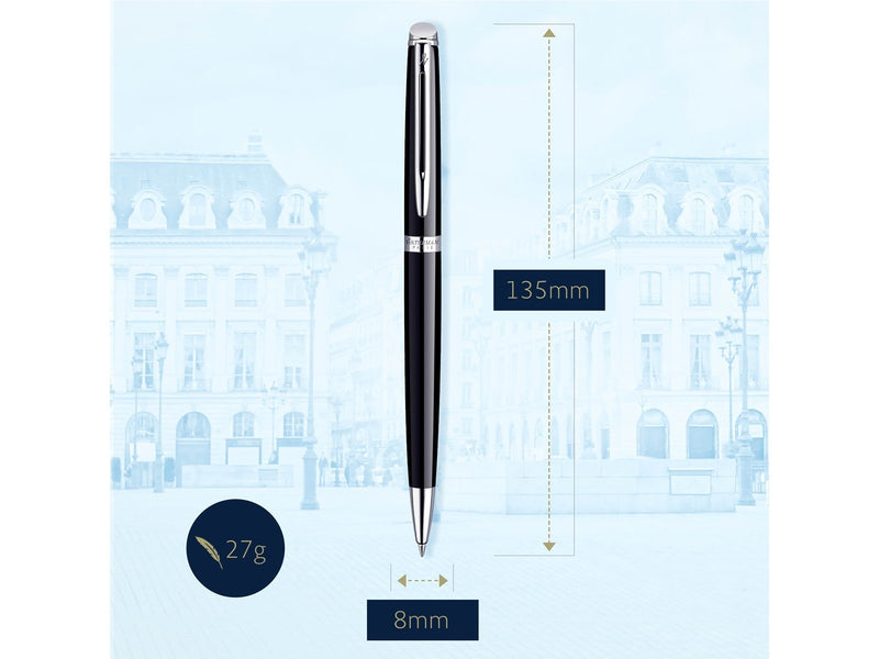 Waterman Hémisphère Kugelschreiber | Hochglänzend Schwarz mit Chromzierteile | Mittlere Spitze | Blaue Tinte | Geschenkbox