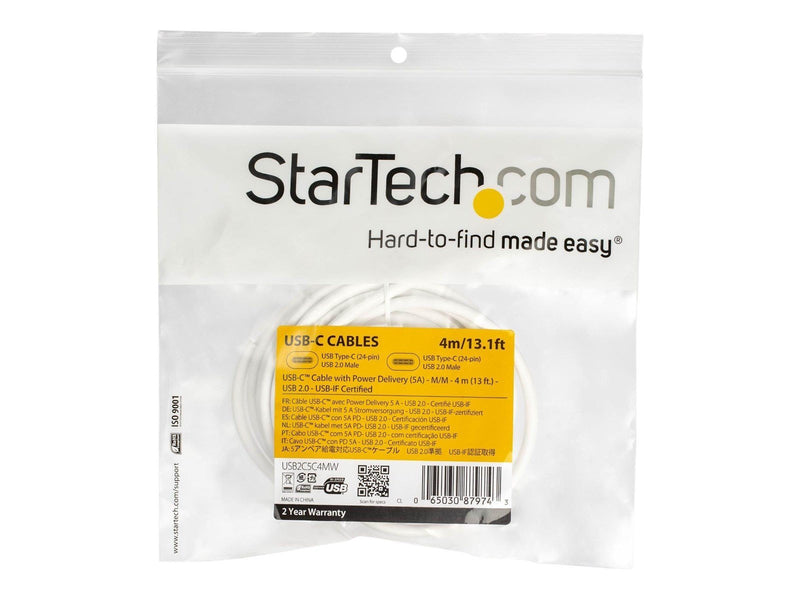 StarTech.com 4m 13ft USB C to USB C Cable 5A PD - USB 2.0 USB-IF Certified - USB-C cable - 4 m